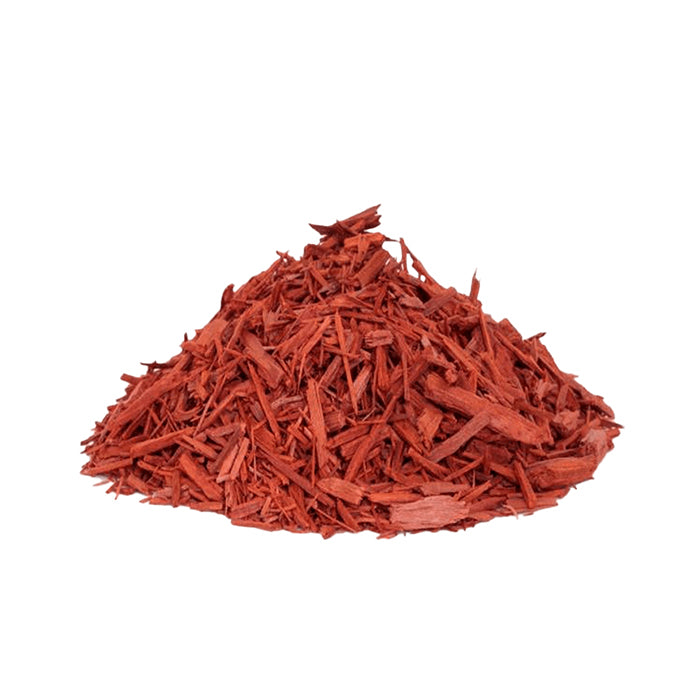 A pile of finely shredded rosewood chips with a rich reddish-brown color and a natural, fibrous texture, displayed against a white background.